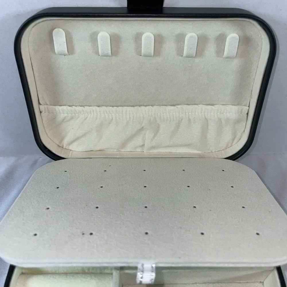 Black Faux Leather Travel Jewelry Organizer Case Small Portable Storage Box